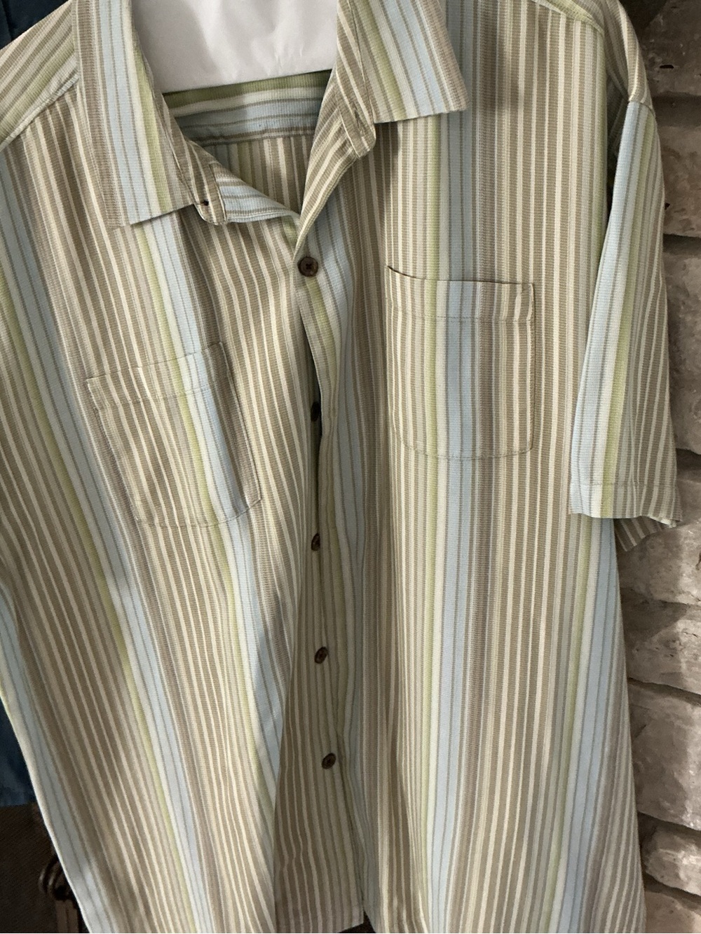 Tommy Bahama Men's Short-Sleeve SilkStripe Button-Up — Light Green & Light Blue